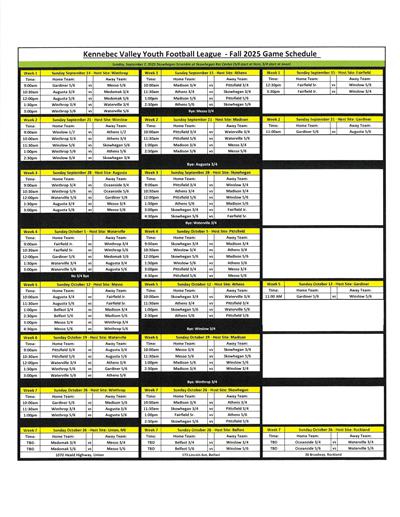 Youth Football Game Schedules